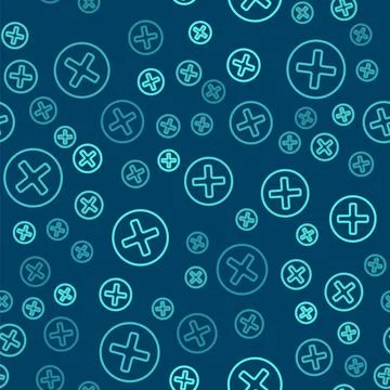 Green line X Mark, Cross in circle icon isolated seamless pattern on blue b.. 스톡 일러스트
