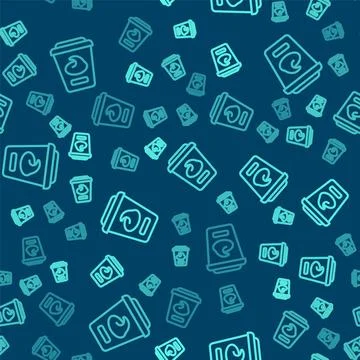 Green line Yogurt container icon isolated seamless pattern on blue background 스톡 일러스트