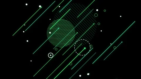 Green linear elements and abstract circle shapes moving across dark backgro.. Stock Footage 345573313