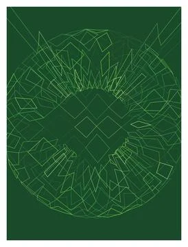 Green linear geometric abstraction with intersecting lines in circular patter Stock Illustration