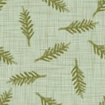Green Linen Ikat Texture Background printed with Winter Fir Tree Leaves. Natural Stock Illustration