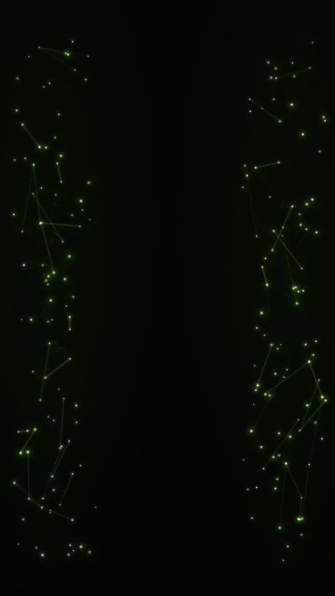Green lines and dots weave abstract patterns across a black background Stock Footage 329899730