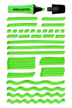 Green lines and layered scribbles with highlighter Stock Illustration