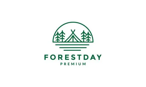 Green lines tree pine with tent logo symbol vector icon illustration graphi.. Stock Illustration