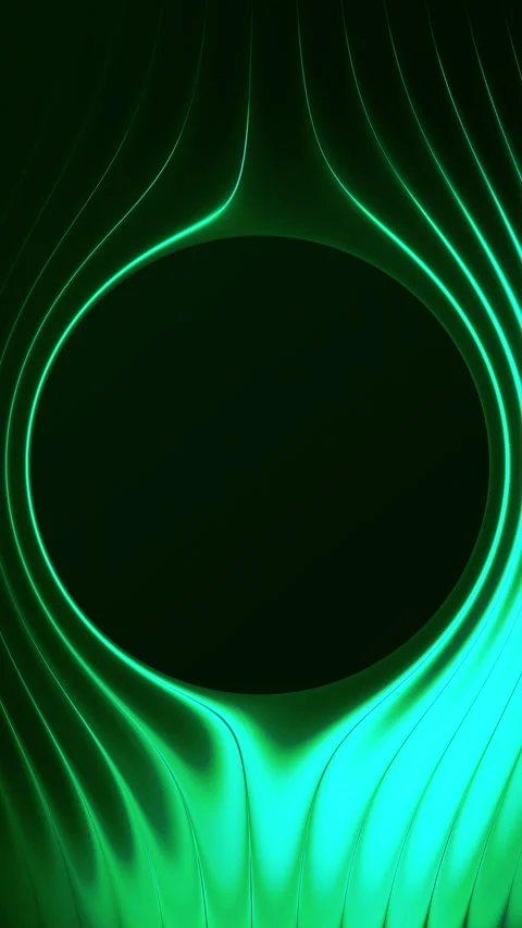 Green liquid energy frame forms a dark circular center with smooth neon mot.. Stock Footage 342802484