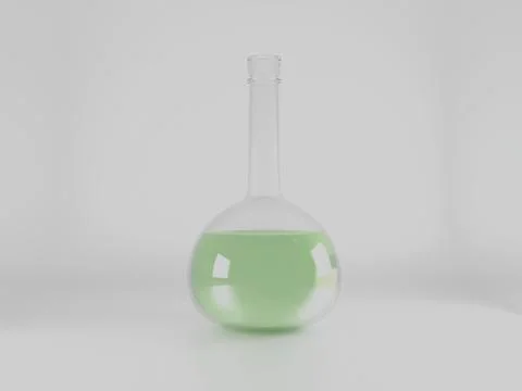 Green liquid in a glass bottle. Isolated on white. 3D render. Stock Illustration