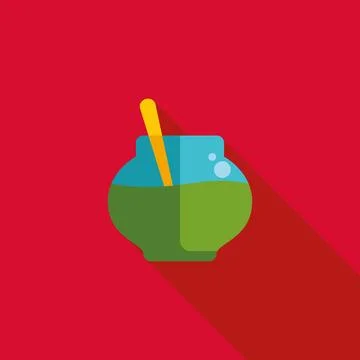 Green liquid in pot with spoon flat design Stock Illustration