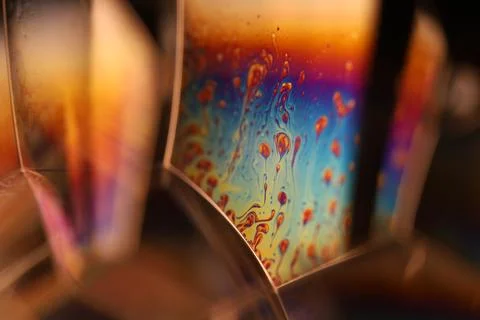 Green liquid surface, phenomenal structure, interference pattern Stock Photos