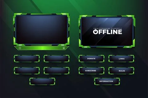 Green Live stream overlay design with offline screen section and colorful but Stock Illustration