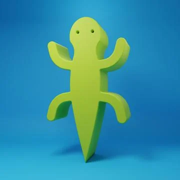 Green Lizard icon isolated on blue background. Minimalism concept. 3D rende.. Stock Illustration