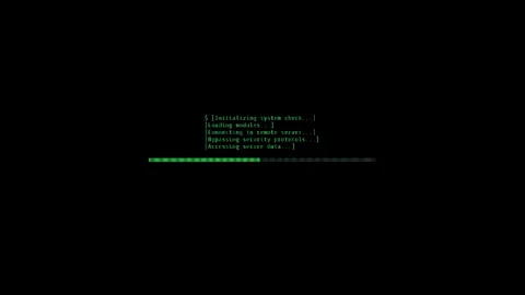 Green Loading Bar Below Hacking Commands on a Black Screen, Indicating System Stock Footage 281456484