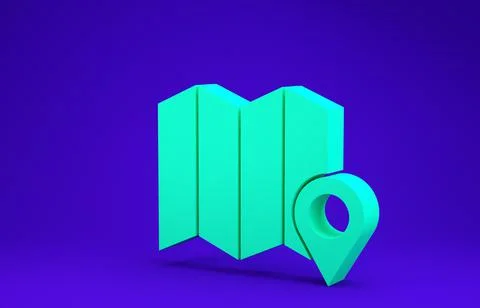 Green Location of the forest on a map icon isolated on blue background. Minim 스톡 일러스트