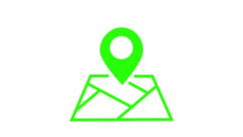 Green location pin appears on digital map icon for navigation and destination Stock Footage 337941643