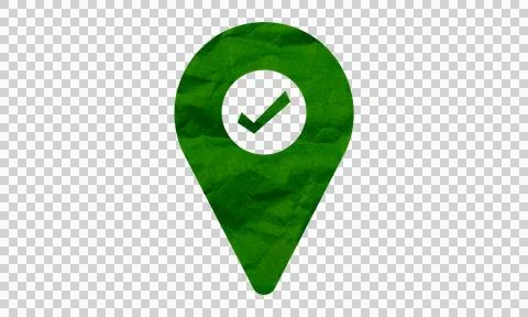 Green location pin with white checkmark icon for success, navigation, or ve.. Stock Illustration