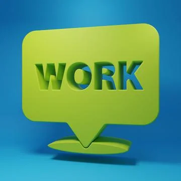 Green Location with text work icon isolated on blue background. Minimalism .. Stock Illustration
