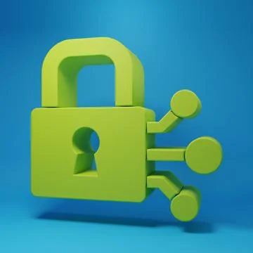 Green Lock with bitcoin icon isolated on blue background. Cryptocurrency mi.. Stockillustratie