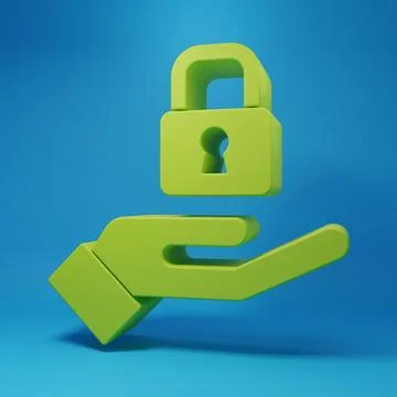 Green Lock in hand icon isolated on blue background. Padlock sign. Security.. 스톡 일러스트