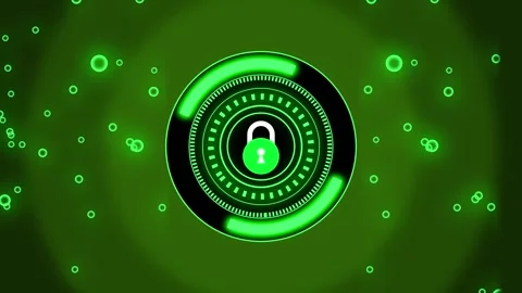 Green lock icon on glowing circular interface. Green lock symbol for biolog.. Stock Footage 337816983
