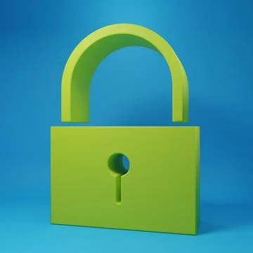Green Lock icon isolated on blue background. Padlock sign. Security, safety.. Illustration