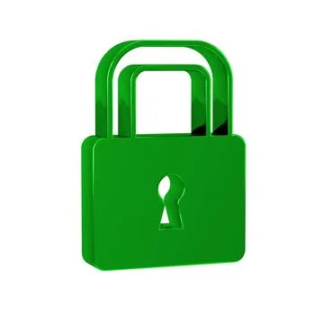 Green Lock icon isolated on transparent background. Padlock sign. Security Illustrazione stock