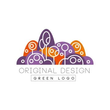 Green logo original design, forest, eco park or city garden colorful emblem in Ilustração Stock