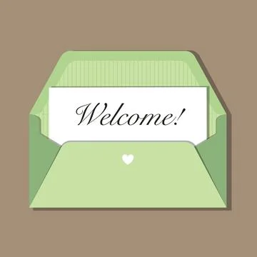Green long opened envelope with message Welcome Stock Illustration