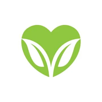 Green love shape with leaf growth logo design, vector graphic symbol icon i.. Stock Illustration
