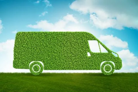 Green low emission electic vehicle concept - 3d rendering 스톡 일러스트