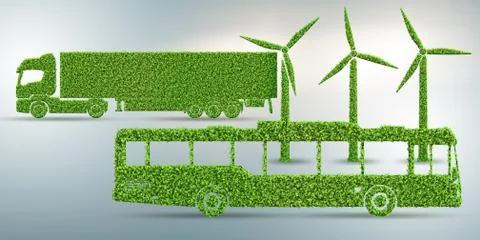Green low emission electic vehicle concept - 3d rendering Stock Illustration