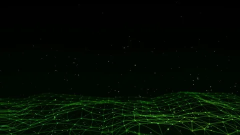 Green low poly waving grid with flying particles Stock Footage 97079770