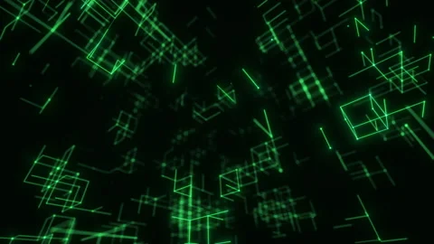 Green Luminescent Cubes Forming a Rapid Digital Tech Tunnel. Looped 3D rendering Stock Footage 343821933