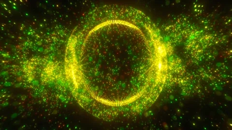 A green luminous orb sphere floating in darkness, dotted with light specks .. Vídeos de archivo 287949356