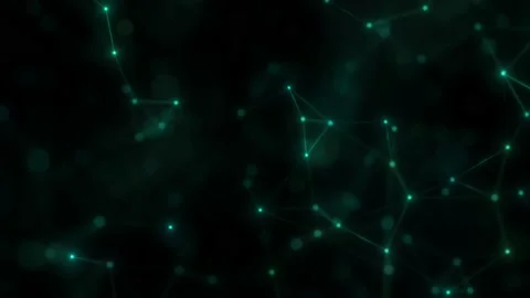 Green luminous particles link together against a dark background. A seamless Stock Footage 239701942