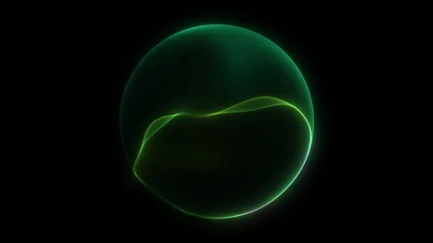 Green luminous sphere with flowing inner wave motion in dark space. Smooth .. Видео 333708185