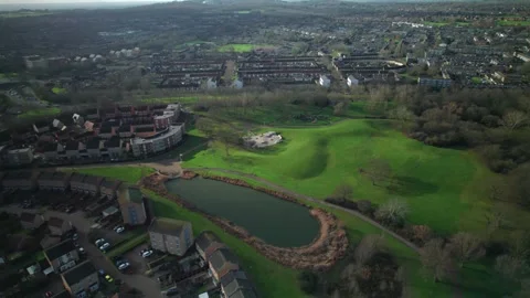 Green Lush Fields In Gloucester Park In Basildon, Essex, Aerial Drone View Stock-Footage 330981597