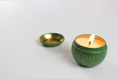 Green luxurious round candle Foto stock