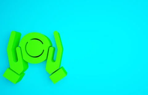 Green Magic ball on hand icon isolated on blue background. Crystal ball. Mini Stock Illustration