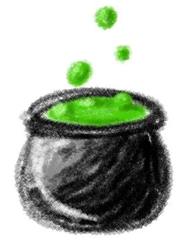 Green Magic Cauldron Halloween Potion on White Illustrazione stock
