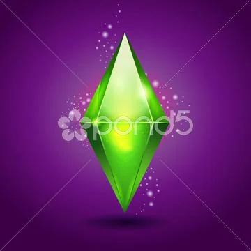 Green magic crystal on purple background. Stock Illustration
