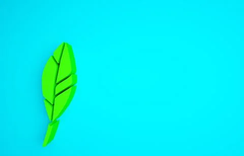 Green Magic feather icon isolated on blue background. Minimalism concept. 3d  Stock Illustration