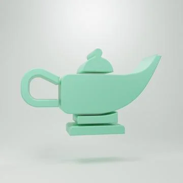 Green Magic lamp or Aladdin lamp icon isolated on grey background. Spiritua.. イラスト素材