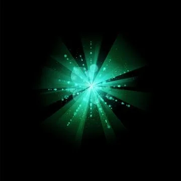 Green magic light flash vector on isolated black background. Stock Illustration