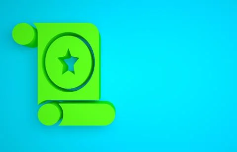 Green Magic scroll icon isolated on blue background. Decree, paper, parchment Ilustração Stock