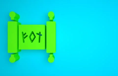 Green Magic scroll icon isolated on blue background. Decree, paper, parchment Ilustração Stock