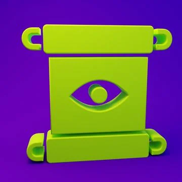 Green Magic scroll icon isolated on purple-blue background. Decree, paper, .. Ilustração Stock