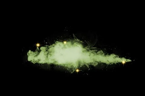 Green magic smoke cloud with golden sparkles on a black background. Smoke b.. Stock Illustration