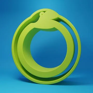 Green Magic symbol of Ouroboros icon isolated on blue background. Snake bit.. Stock Illustration