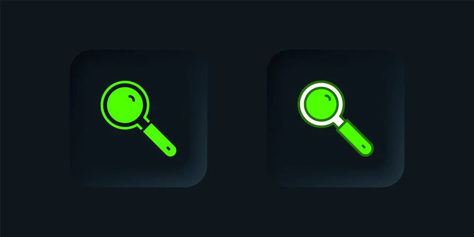 Green Magnifying glass icon isolated on black background. Search, focus, zo.. Stock Illustration