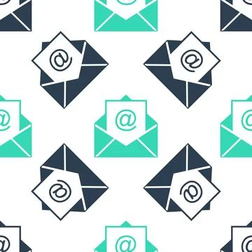 Green Mail and e-mail icon isolated seamless pattern on white background Stock Illustration