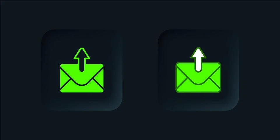 Green Mail and e-mail icon isolated on black background. Envelope symbol e-.. Stock Illustration